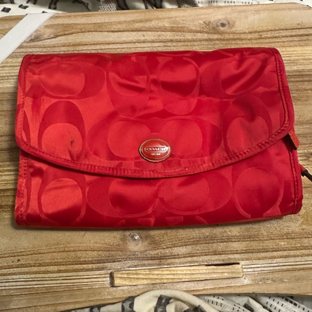 Coach red make up travel bag
